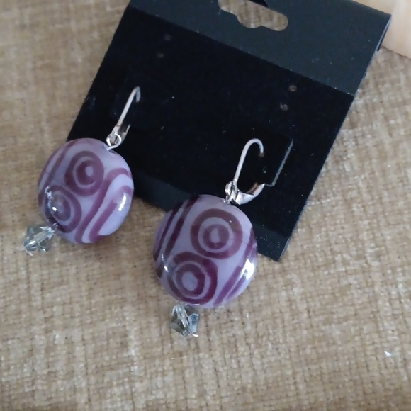 Two Tone Purple Beaded Drop Earrings - Picture 4 of 4